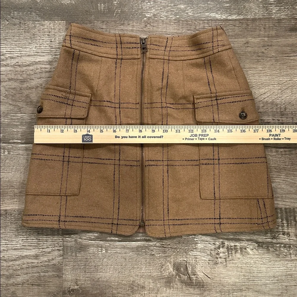Madewell Zip Front  Tan Plaid Wool Blend Mini‎ Skirt